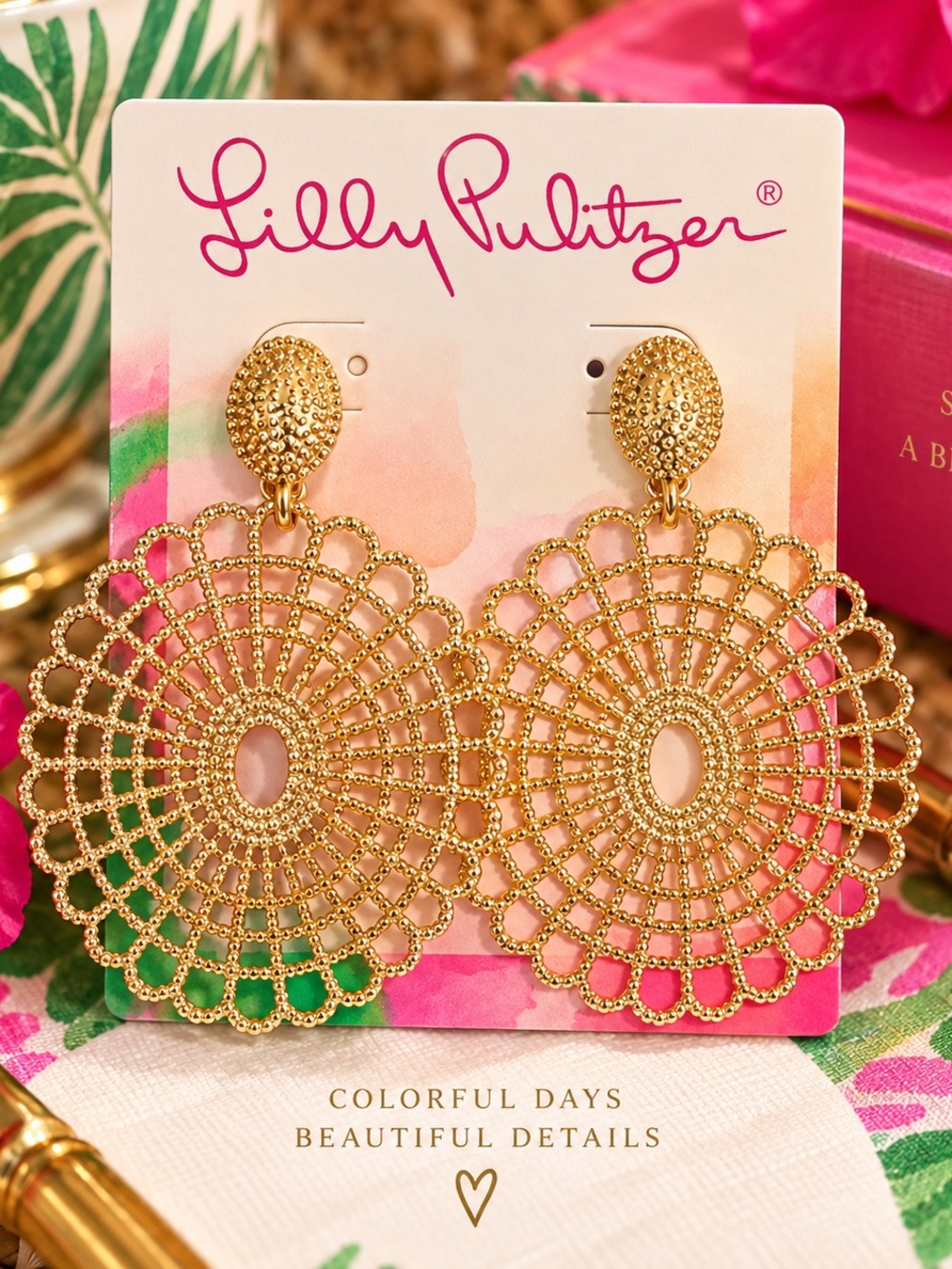Lilly Pulitzer Gold Filigree Statement Drop Earrings